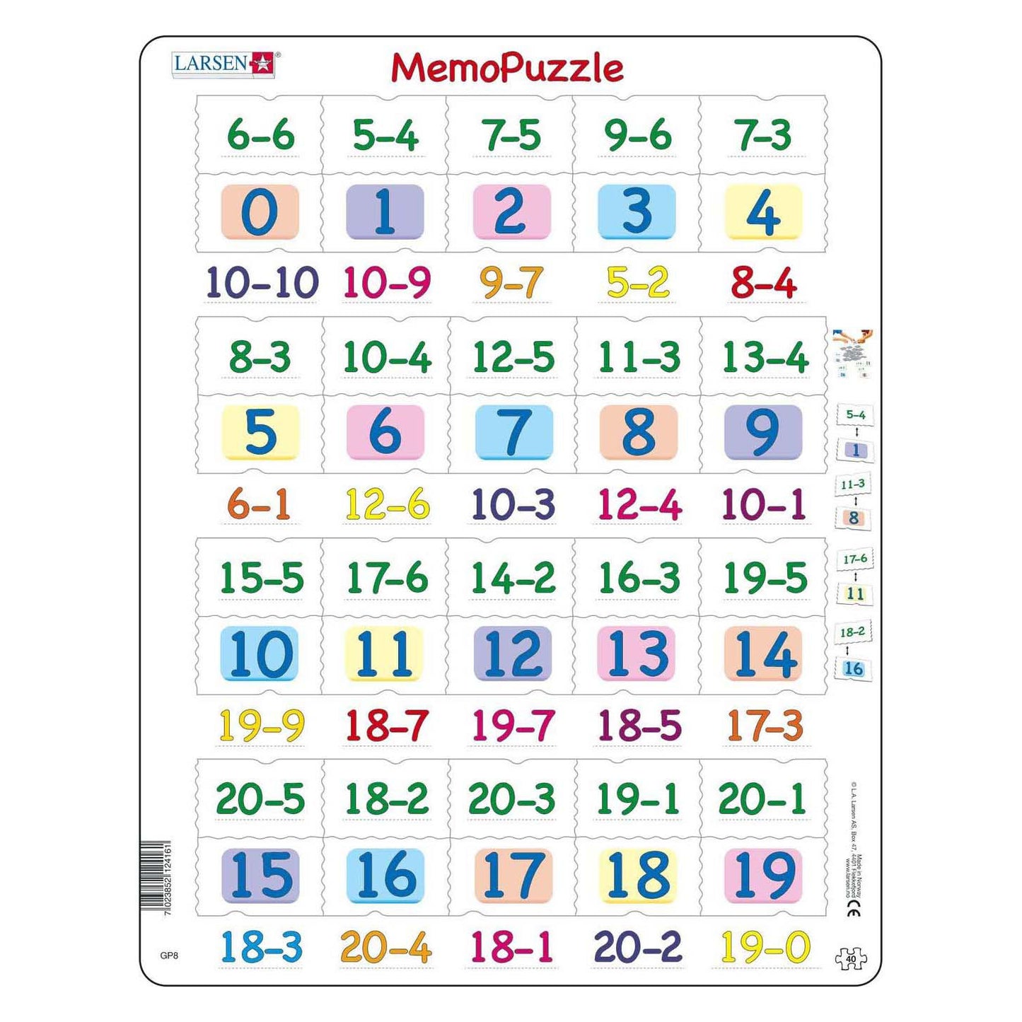Selecta Larsen Memopuzel - Subtrahieren Sie mit Zahlen von 0-20, 40..