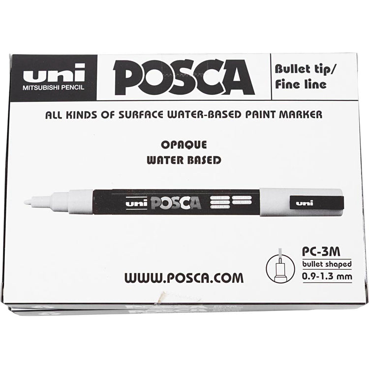 UNI-POSCA POSCA-Marker, AFM PC-3M, Liniendicke 0,9-1,3 mm, fein, verschiedene Farben, 12 Stück 1 Box