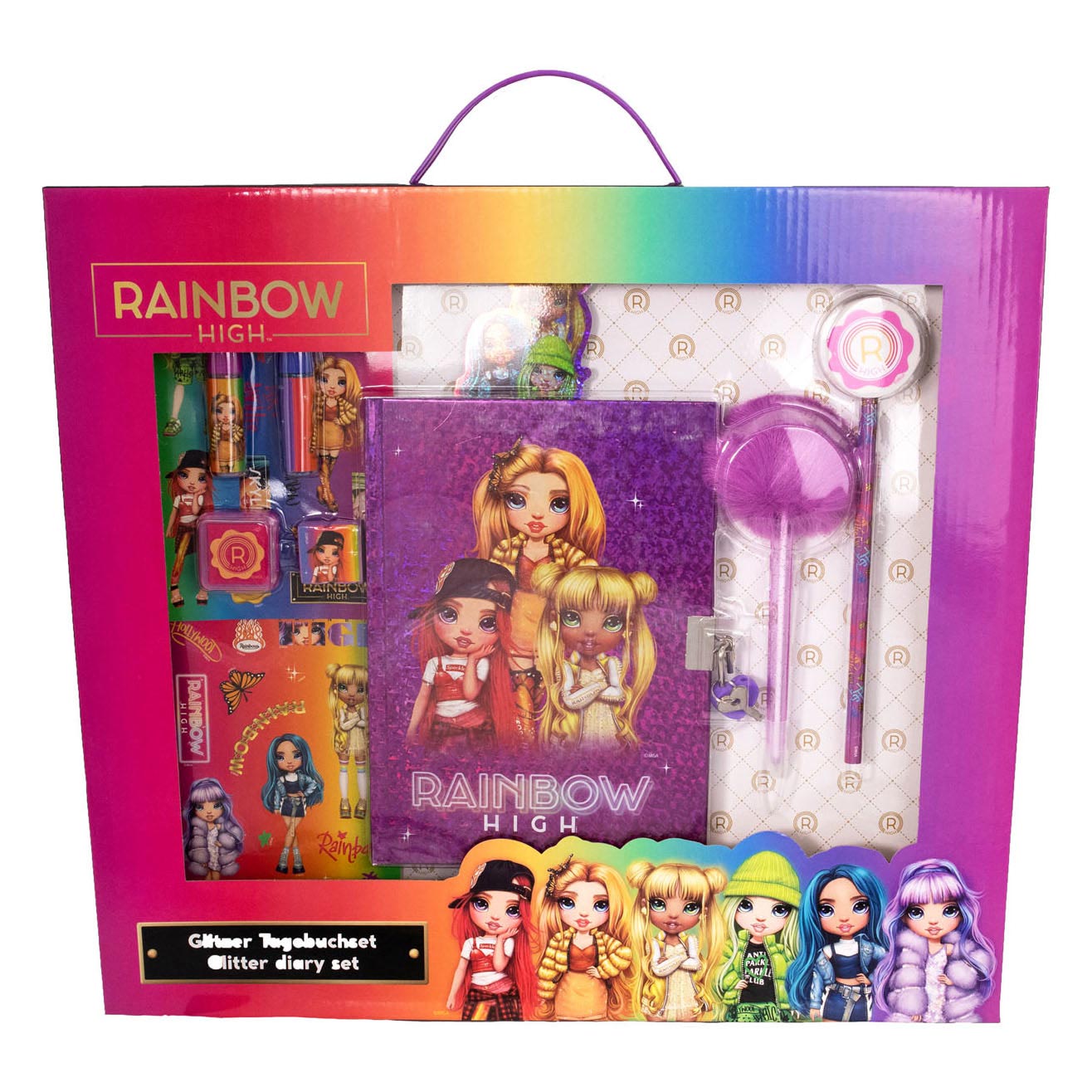 Regenbogen hohes Tagebuch Glitzer -Set