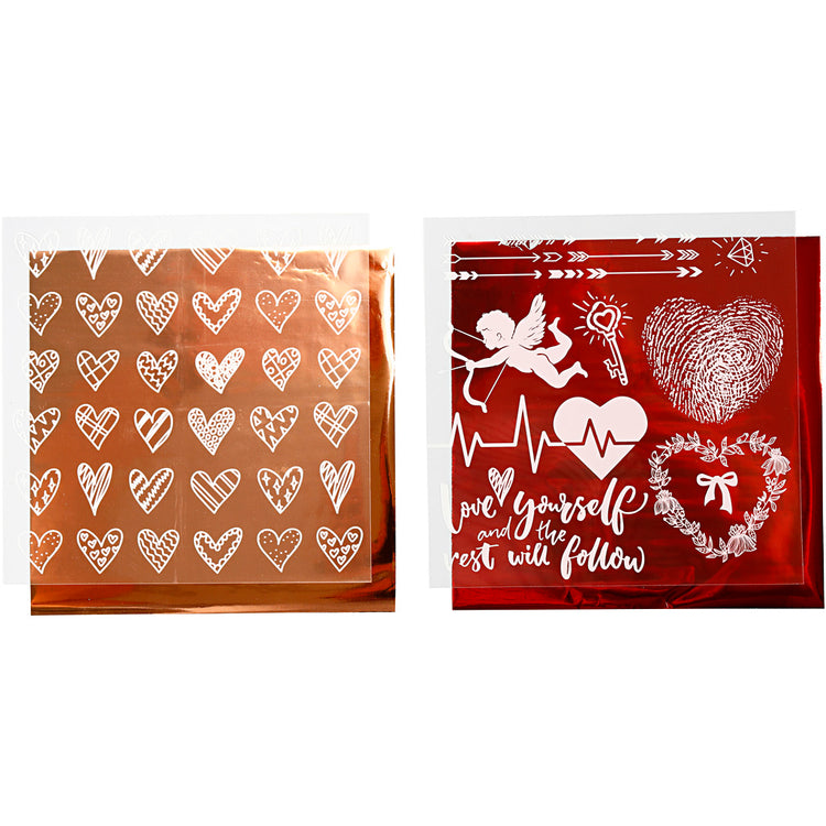 Creativ Company Dekofolie und Transferbogen, Herzen und Liebe, Bogen 15x15 cm, rot, 2x2 Bögen 1 Karton
