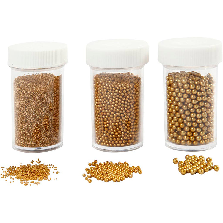 Creativ Company Mini-Glassteine, Größe 0,6-0,8+1,5-2+3 mm, Gold, 3x45 g 1 Box
