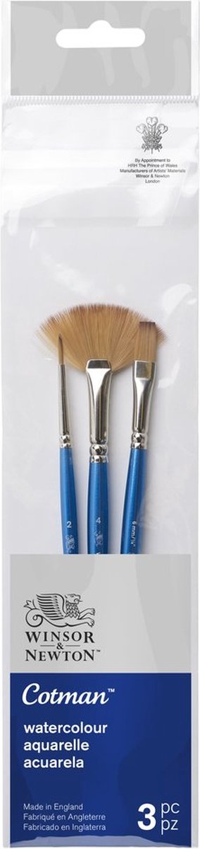 Winsor Newton 5390608 Cotman Aquarellpinsel-Set 3 – runde Fächerpinsel mit einem Strich (3-teilig)