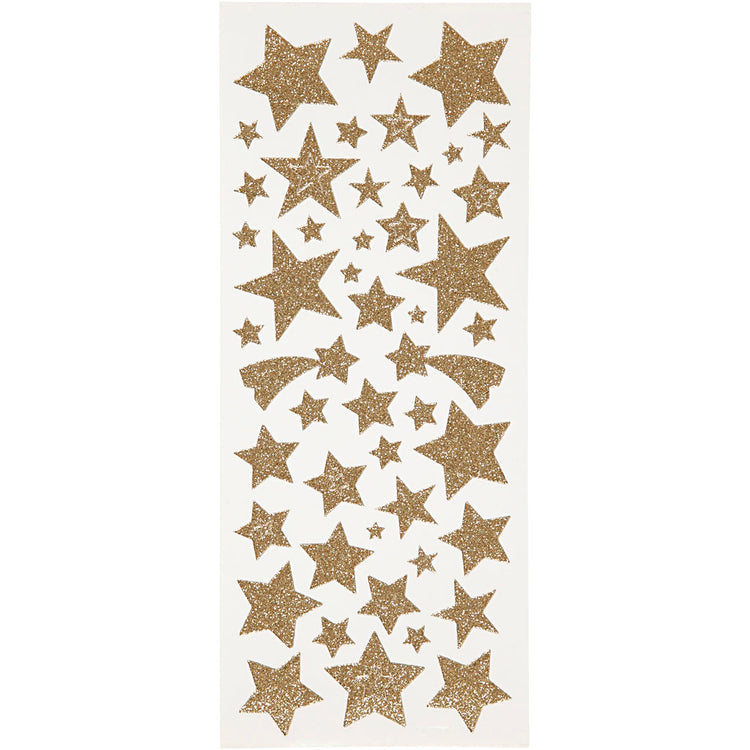 Creativ Company Glitzeraufkleber, Sterne, Bogen 10x24 cm, ca. 110 Stück, Gold, 2 Blatt 1 Karton