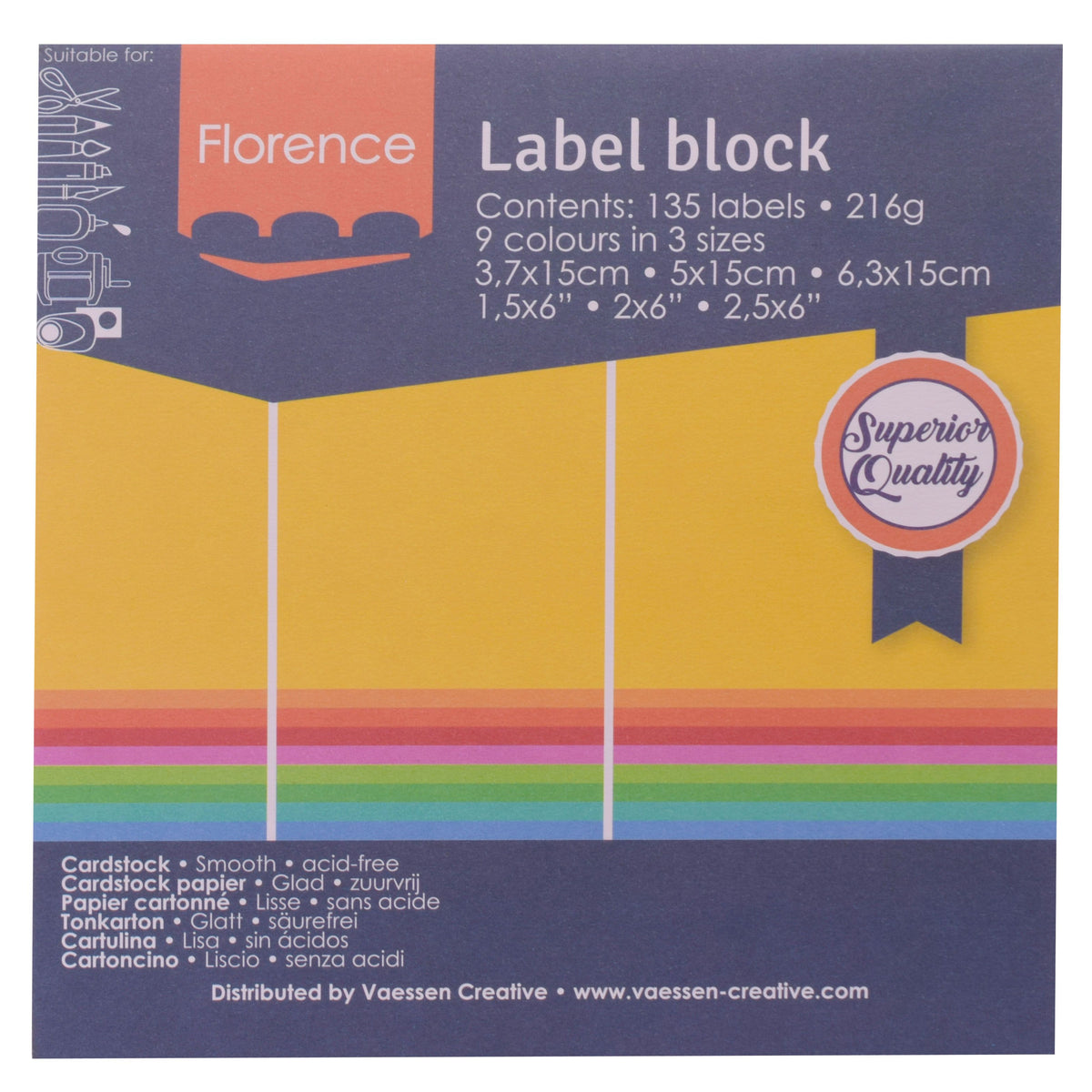 Florence • Etikettenblock 216g, bunt 135x