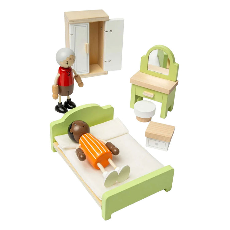 Bigjigs Puppenhaus-Schlafzimmermöbel aus Holz – 5-teilig.