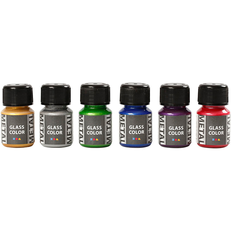 Creativ Company Glasfarbe Metall, verschiedene Farben, 6x30 ml 1 Box