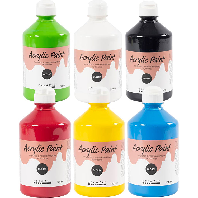 Creativ Company Acrylfarbe glänzend, Grundfarben, 6x500 ml 1 Dose