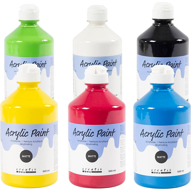 Creativ Company Acrylfarbe matt, Grundfarben, 6x500 ml 1 Dose