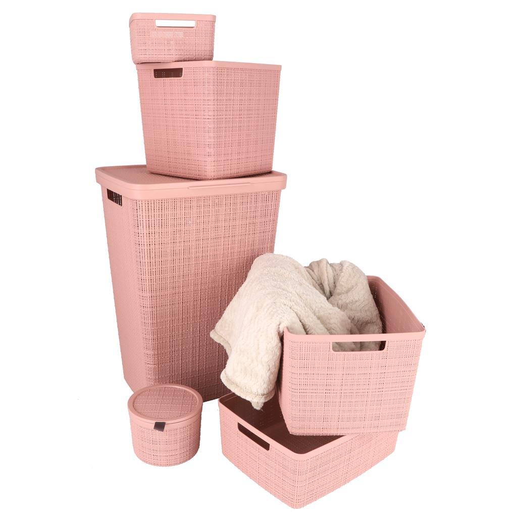 Curver Curver Waschkorb mit Deckel Jute Look 58L Pink