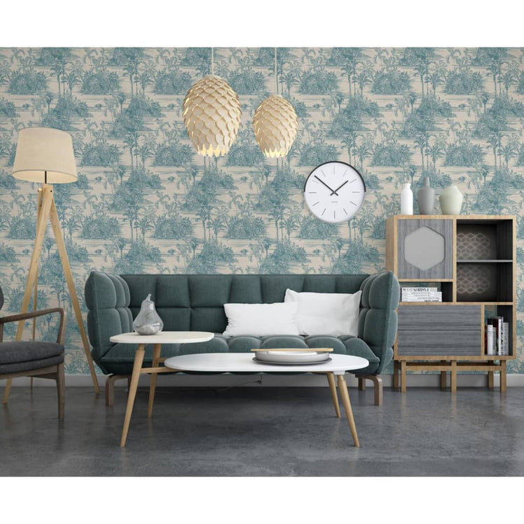 Niederländische Wandverkleidung niederländische Wandverkleidung Wallpaper Tropical Beige und Lichtblauw