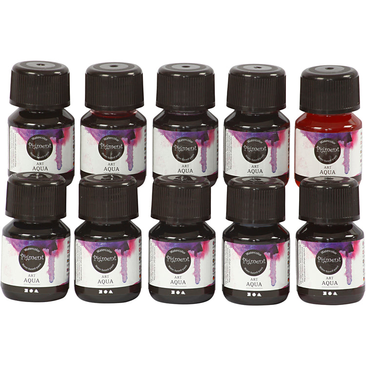 Pigmentierte flüssige Aquarellfarbe, verschiedene Farben, 10x30 ml 1 Box