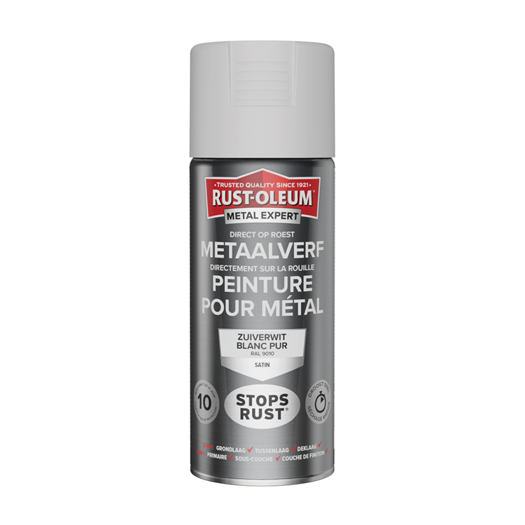 Rust-Oleum 1071329 – Metallfarbe – ZG – Ral9010 – 400 ml, direkt auf Rost | 1 Stk