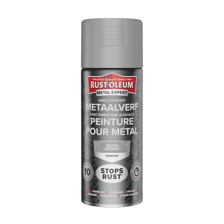 Rust-Oleum 1071372 – Hammerschlag – Silber – 400 ml direkt auf Rost – Metallfarbe | 1 Stk