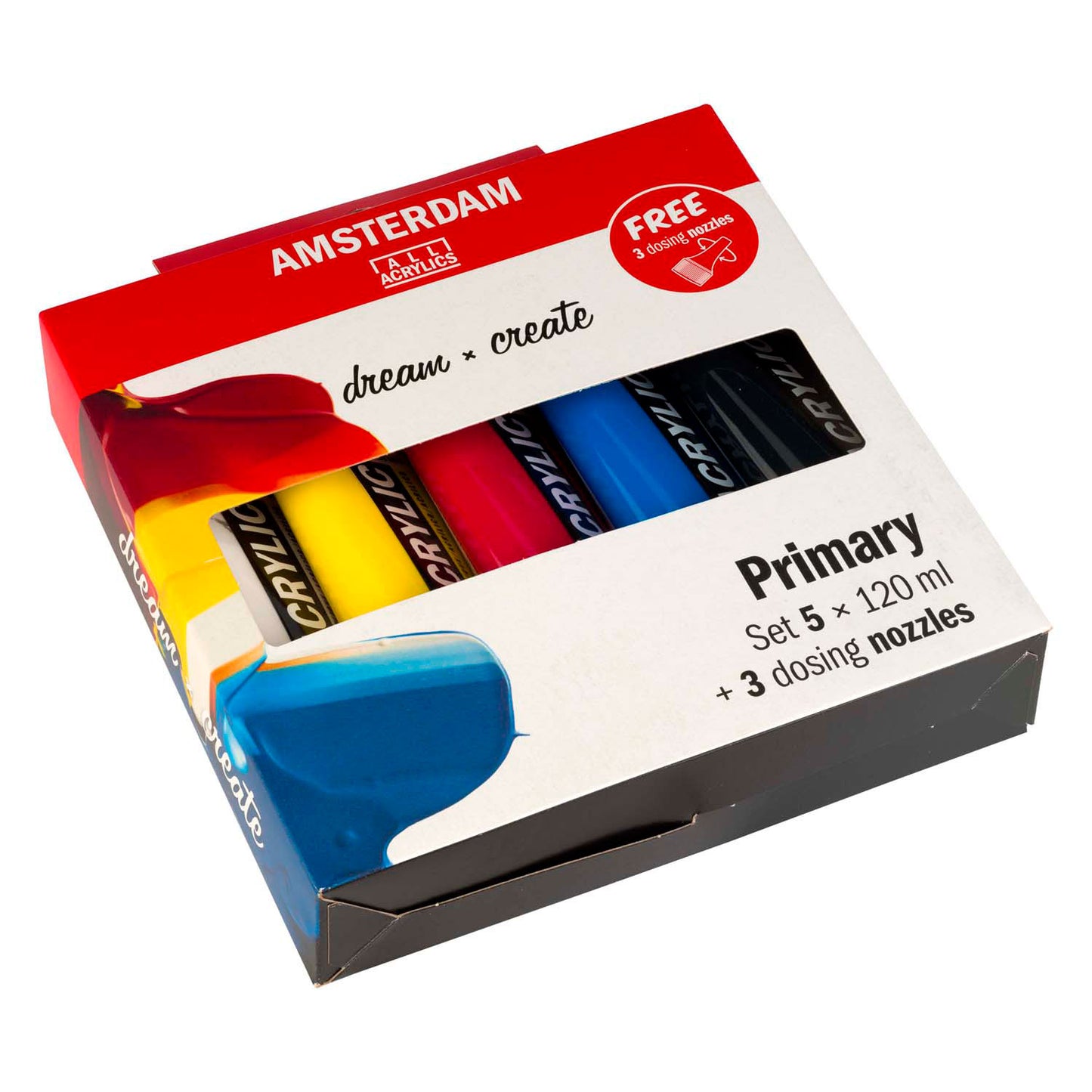 Bruynzeel Amsterdam Standard Series Acrylfarben-Primärset 120 ml, 5-tlg. + 3 dosing spouts
