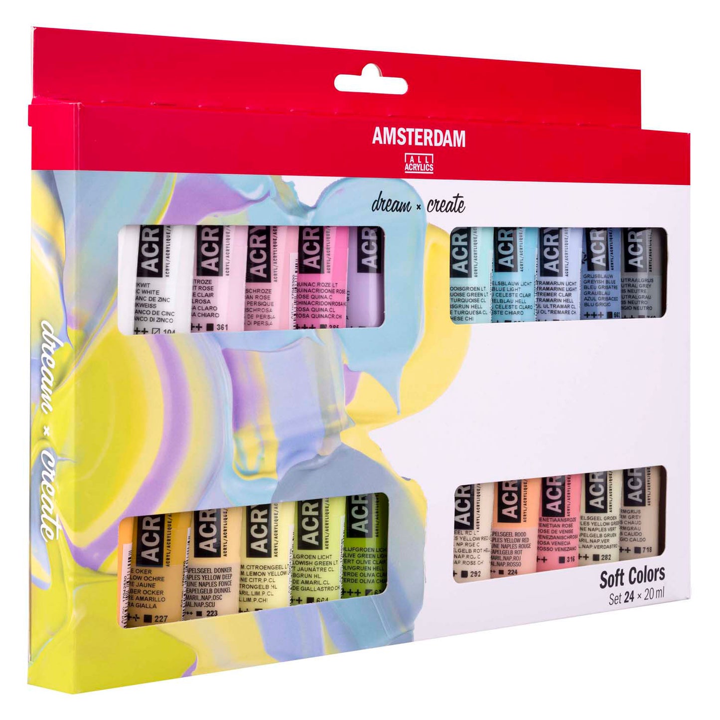 Bruynzeel Amsterdam Standard-Serie Acrylfarbe, weiche Farben, Set 20 ml, 24-tlg.