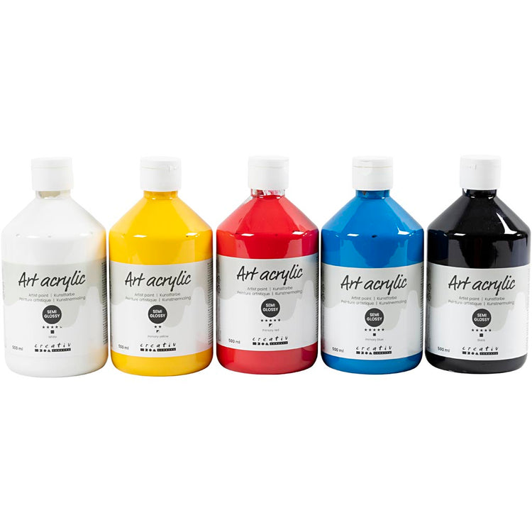 Creativ Company Acrylfarbe, seidenmatt, Grundfarben, 5x500 ml 1 Box