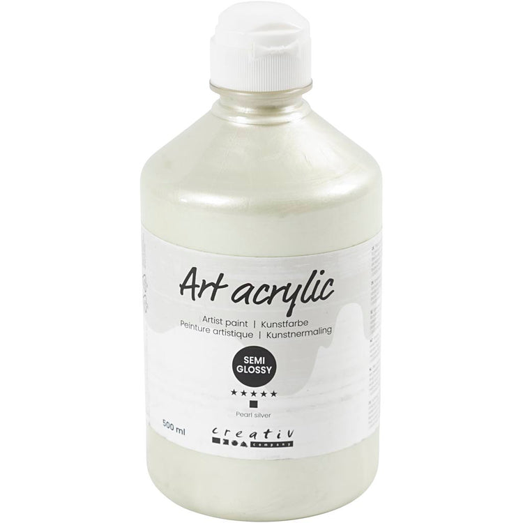 Creativ Company Acrylfarbe, seidenmatt, deckend, Perlsilber, 500 ml 1 Flasche