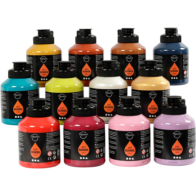 Pigmentierte Acrylfarbe, seidenmatt, Extrafarben, 12x500 ml 1 Box