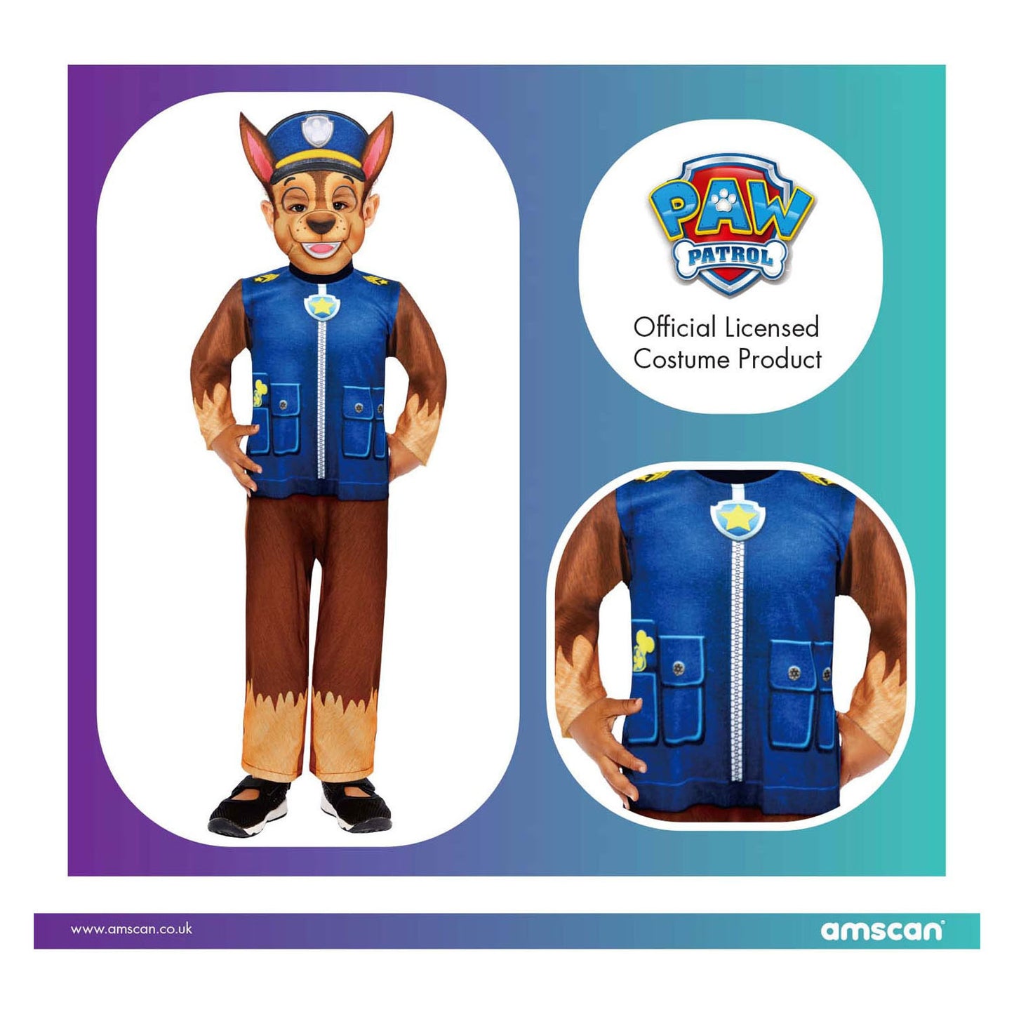 Paw Patrol Kinderkostüm Chase, 3-4 Jahre alt