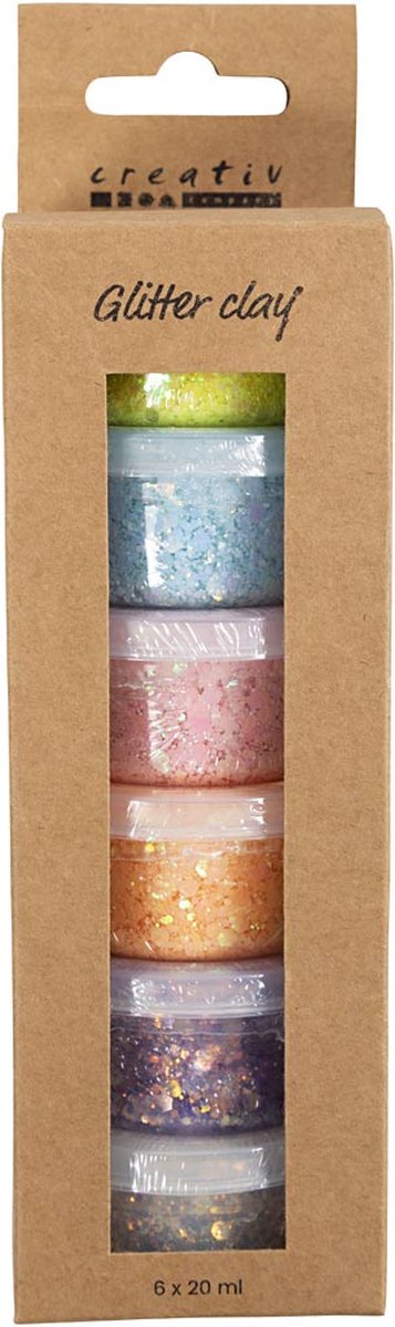Creativ Company Glitzerknete, Pastellfarben, 6x20 ml 1 Box
