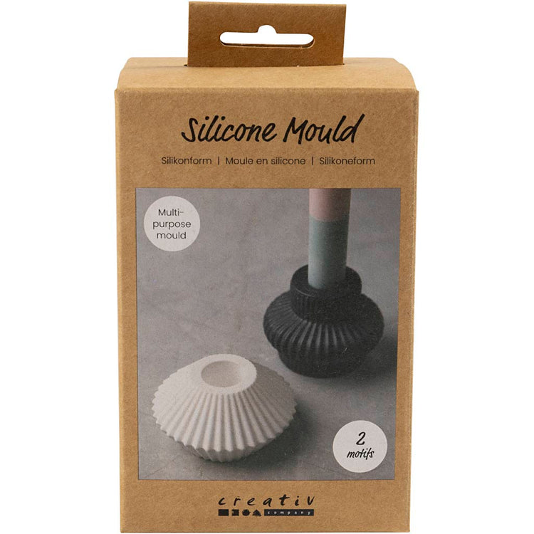 Creativ Company Silikonformen, Kerzenhalter mit Profil, H: 4+5,5 cm, T 7+8 cm, transparent glänzend, 2 Stück 1 Box
