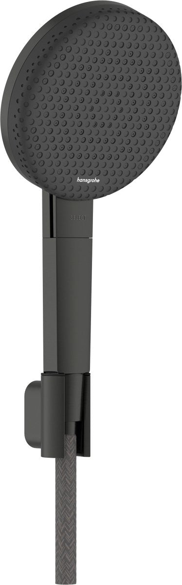 Hansgrohe Raindance Alive Select S – Duschset – Ecosmart Wassersparen – Auswahlknopfsteuerung – 125 mm Größe – 3 Strahlfunktionen – gebürstetes schwarzes Chrom