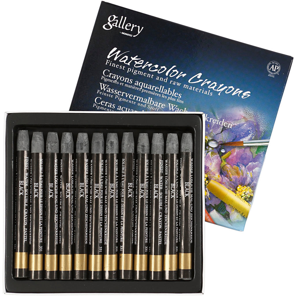 Mungyo Aquarellkreide, L: 9,3 cm, Stärke 8 mm, Schwarz (331), 12 Stück 1 Box