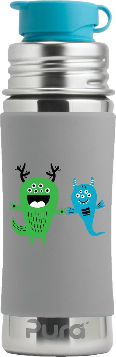 Pura Sportflasche 325 ml – Trinkflasche – Wasserflasche – plastikfrei – rostet nicht – spülmaschinenfest – inklusive Sporthülle und Sportkappe – Oberteil ist austauschbar – vielseitig einsetzbar – Monsterhülle