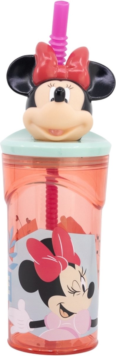 Stor Disney's Minnie Mouse Trinkbecher mit Strohhalm – 360 ml – wiederverwendbar – mit 3D-Figur – BPA-frei – Trinkbecher für Kinder ab 4 Jahren – transparent rosa