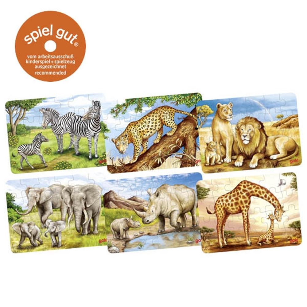 Goki Holz Mini -Puzzle Wildtiere