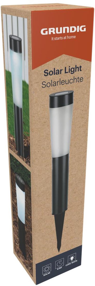 Grundig Solar-Gartenlampe – Gartenbeleuchtung mit Erdspieß – kaltweißes LED-Licht – IP44 spritzwassergeschützt – Brenndauer 6–8 Stunden – 75,5 cm – Schwarz