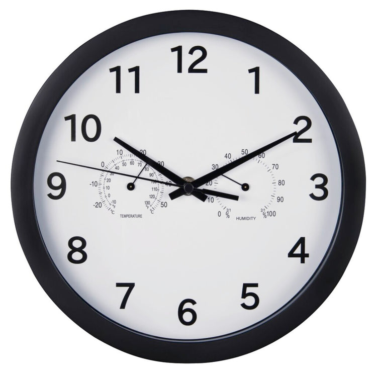 Hama-Wanduhr rein plus Ø 25 cm mit Thermo-Hygrometer-Salbeiarm schwarz