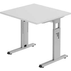 Schreibtisch quadratisch höhenverstellbar C-Bein hellgrau 800x800x680-760mm