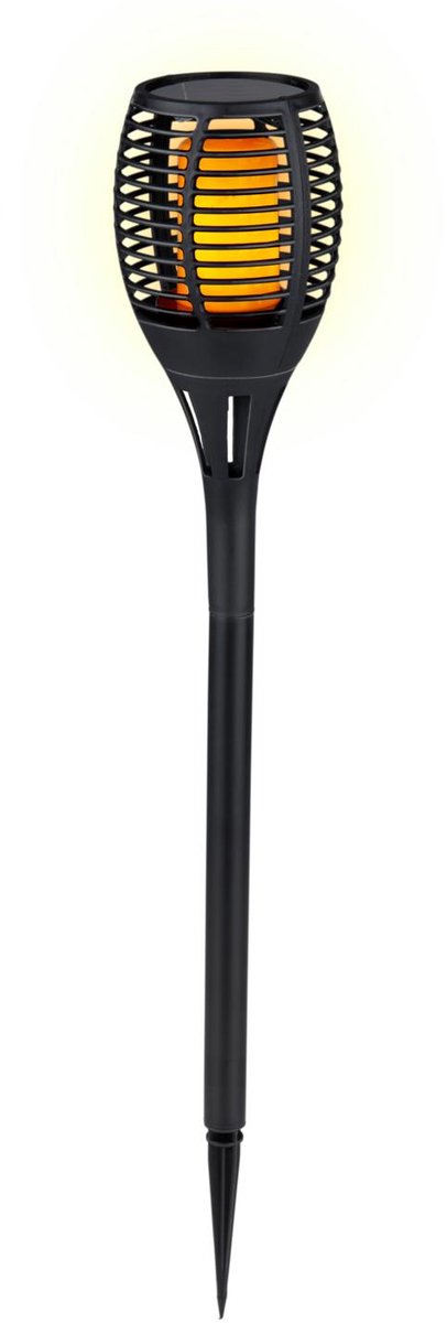 Grundig Solar-Gartenfackel Flamme – LED-Flammeneffekt mit 30 LEDs – IP44 spritzwassergeschützt – Solar-Gartenbeleuchtung – Brenndauer 6 Stunden – ø9 x 59 cm – Schwarz