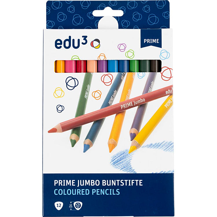 Edu3 Edu Jumbo Buntstift, Stärke 10 mm, Mine 6,25 mm, verschiedene Farben, 12 Stück 1 Box