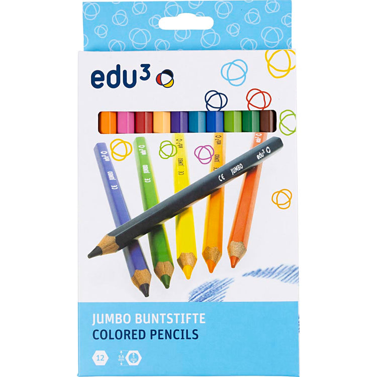 Edu3 Edu Jumbo Buntstifte, Stärke 10 mm, Mine 5 mm, verschiedene Farben, 12 Stück 1 Box