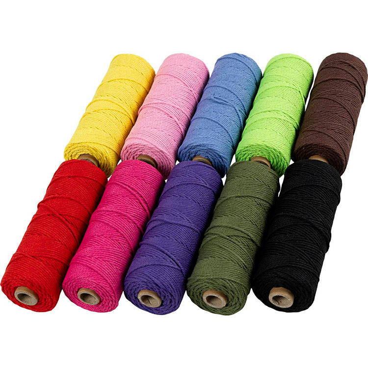Creativ Company Makrameeschnur, L: 100 m, Stärke 2 mm, dicke Qualität 12 36, kräftige Farben, 10x225 g 1 Box
