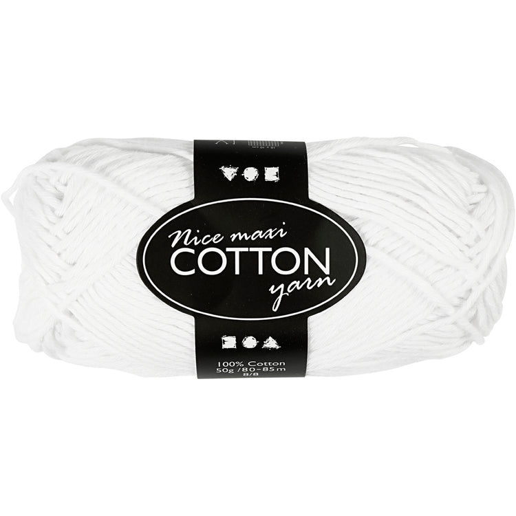 Creativ Company Baumwollgarn, Größe 8 8, L: 80-85 m, Größe Maxi, weiß, 50 g 1 Knäuel