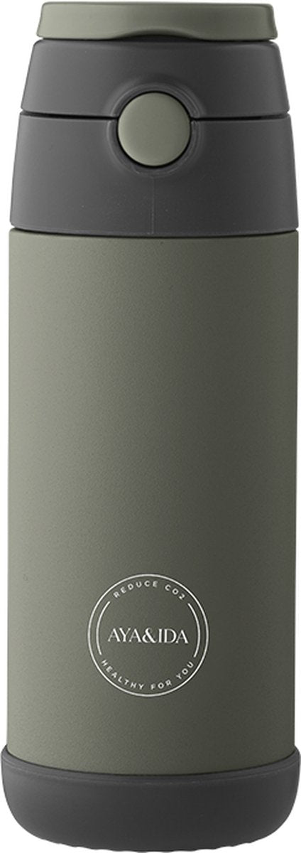 Aya ida – Trinkflasche – Thermoskanne – Wasserflasche – Kinderstrohhalm – 350 ml – tropisches Grün