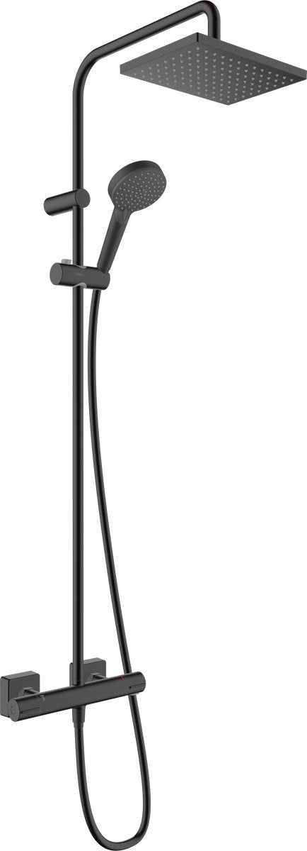 Hansgrohe Lackform - Showerpipe - Ecosmart Wassersparen - 230mm Größe - 1 Strahlfunktion - Mattschwarz - mit Thermostat