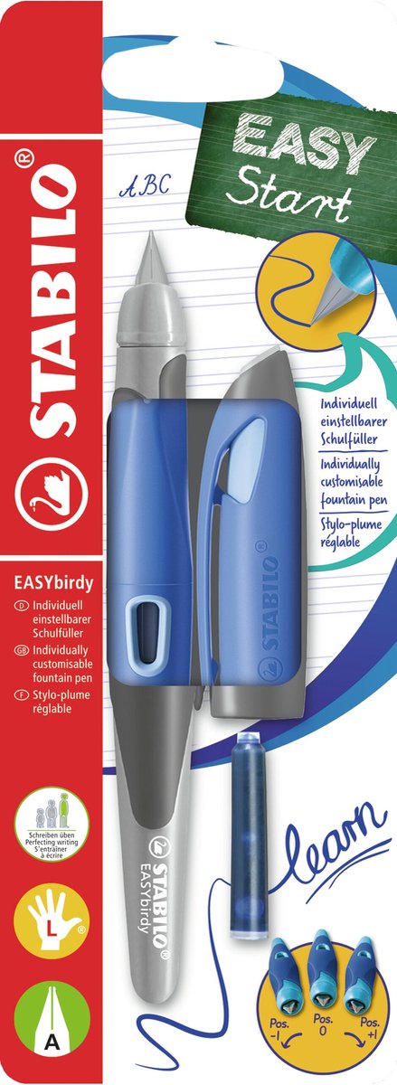 Stabilo easybirdy – ergonomischer Füllfederhalter – Pastell-Hellblau – eine Spitze für Linkshänder