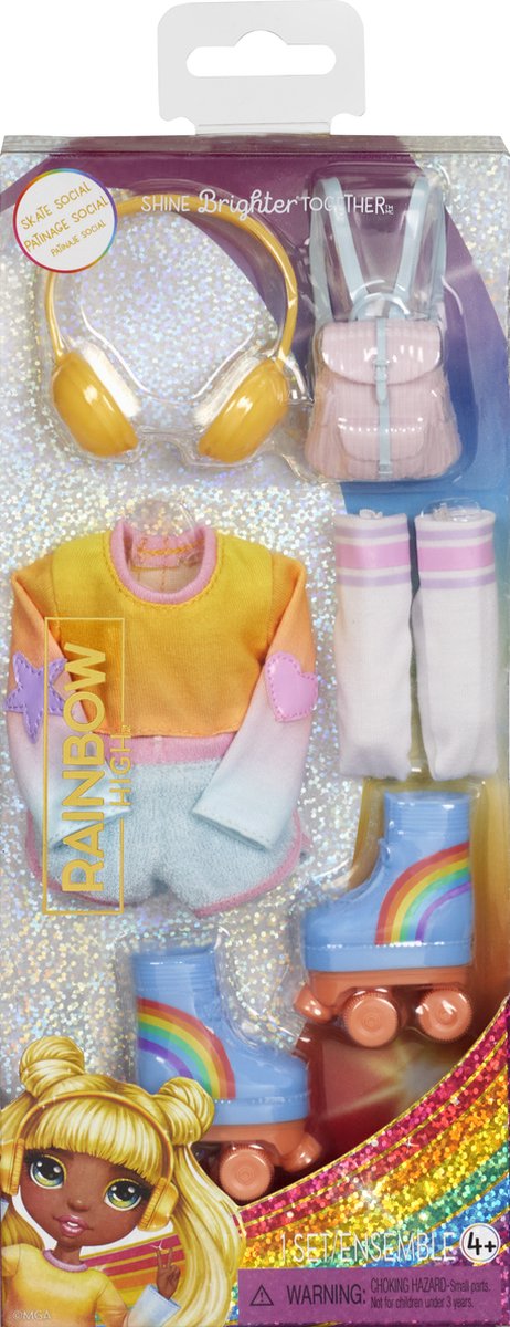 Regenbogen-High-Fashion-Pack-Sortiment mit 1 kompletten Outfit, Schuhen, Schmuck und Accessoires zum Spielen. Mischen und kombinieren für jede Menge Spaß. Spielzeug und Geschenke für Kinder ab 4 Jahren
