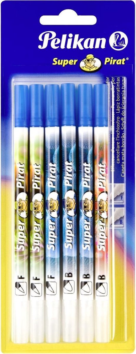 Pelikan - Superpiraten-Tintenradierer - 6 Stück (3x feine und 3x breite Radierspitze)