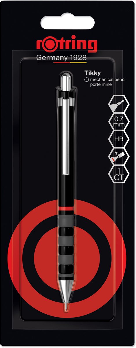 Rotring Tikky Druckbleistift | Graphit HB, 0,7 mm | schwarzer Ärmel | Leichtgewicht mit Gummigriff