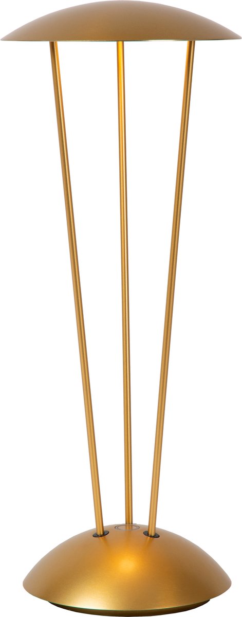 Lucide Renee – wiederaufladbare Tischlampe für drinnen und draußen – wiederaufladbarer Akku – ø 12,3 cm – LED dim to warm – 1x2,2 W 2700 K 3000 K – IP54 – mit kabelloser Ladestation – mattgoldenes Messing