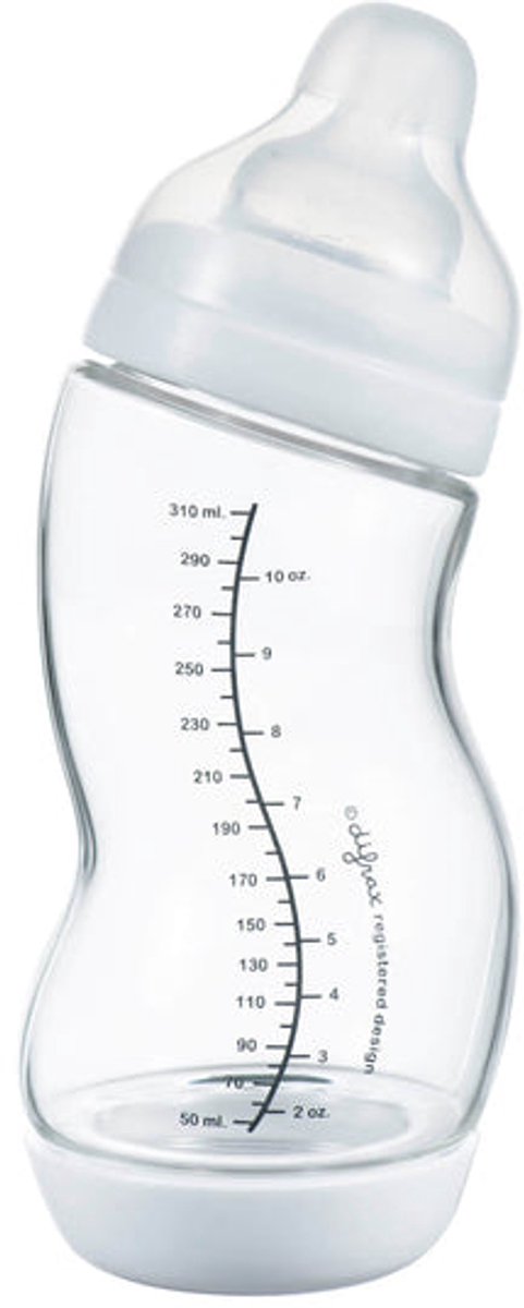 Difrax S-Babyflasche aus Naturglas – 310 ml – Anti-Kolik – Weiß – 1 Stück