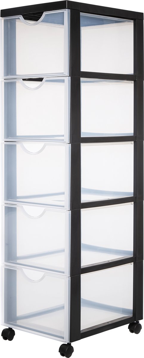 Iris Easygrip Kommode – 5 Schubladen x 15 l – Kunststoff – schwarz transparent – mit Rollen