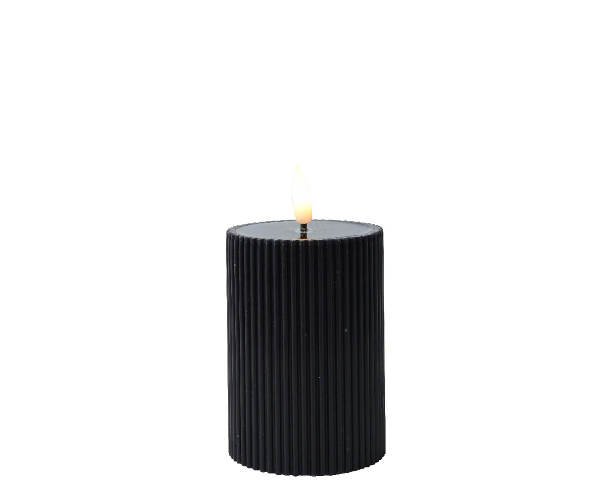 Lumineo Kerze mit gerippter Flamme, H13 cm, schwarz