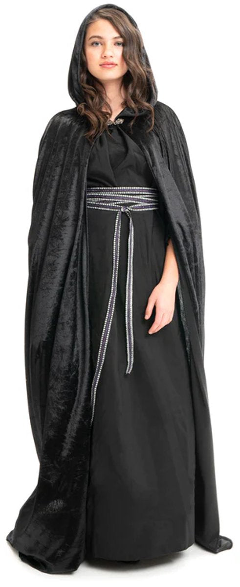 Kleine Abenteuer – schwarzer Mantel mit Kapuze – für Erwachsene – Unisex – 154 cm lang