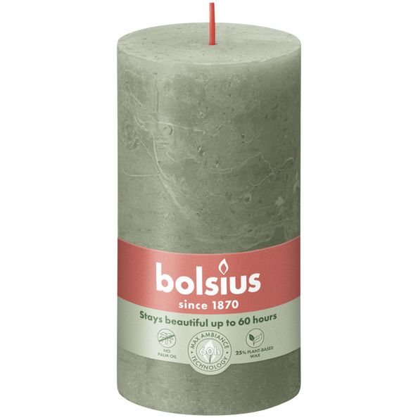 Bolsius rustikale Stumpenkerze frische Olive ø68x130 mm 60 Stunden (4 Stück)